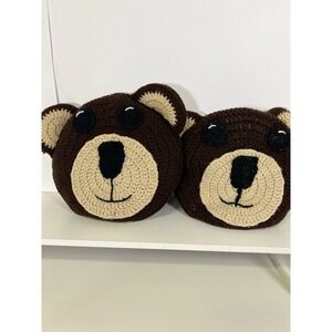 2X Crochet Teddy Bear Pillow Plush – Cute Small Bear Cushion Pre-Owned Decor